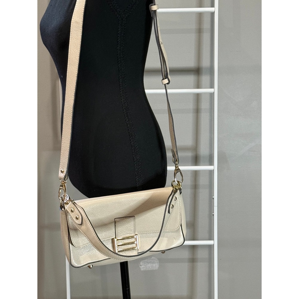 Divina Firenze Cream Pebbled Leather Crossbody Bag Made in Italy Minimalist Chic